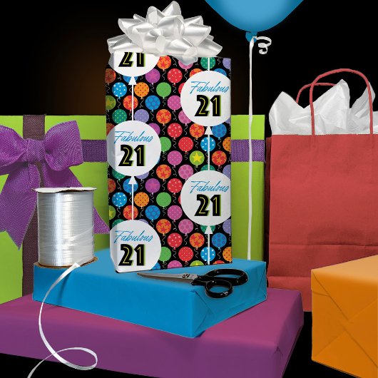 21歳の誕生日バルーンカラフル水玉模様星 ラッピングペーパーシート