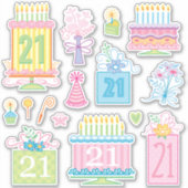 21歳の誕生日パステルかわいらしケーキとプレゼント シール (正面)