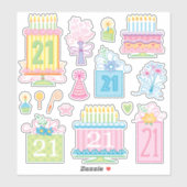 21歳の誕生日パステルかわいらしケーキとプレゼント シール (シート)