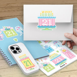 21歳の誕生日パステルかわいらしケーキとプレゼント シール