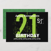 21歳の誕生日パモダンーティー(緑と黒) W1797 招待状 (正面/裏面)