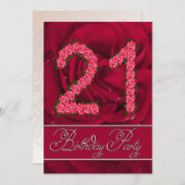 21歳の誕生日パーティの招待状とバラ 招待状 (正面/裏面)
