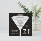 21歳の誕生日パーティの招待状イン黒 招待状 (スタンド正面)