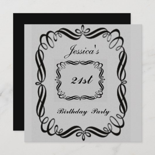 21歳の誕生日パーティの招待状シルバーブラック 招待状 (正面/裏面)