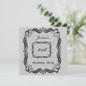 21歳の誕生日パーティの招待状シルバーブラック 招待状 (スタンド正面)