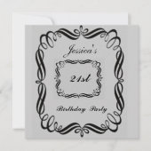 21歳の誕生日パーティの招待状シルバーブラック 招待状 (正面)