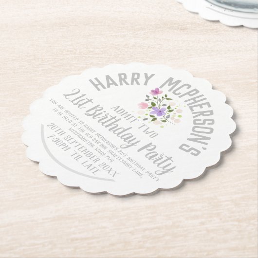 21歳の誕生日パーティの招待状チケット ペーパーコースター (アングル)