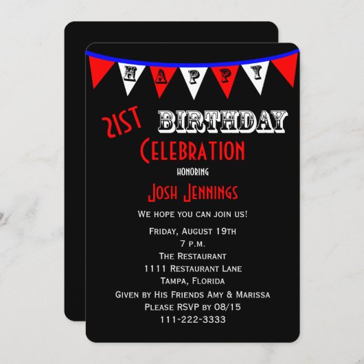 21歳の誕生日パーティの招待状バント 招待状 (正面/裏面)