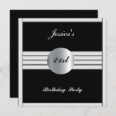 21歳の誕生日パーティの招待状ブラックシルバー 招待状 (正面/裏面)