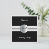 21歳の誕生日パーティの招待状ブラックシルバー 招待状 (スタンド正面)