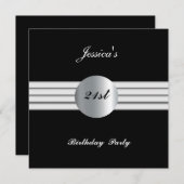 21歳の誕生日パーティの招待状ブラック 招待状 (正面/裏面)