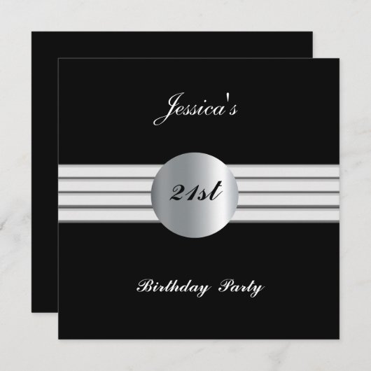 21歳の誕生日パーティの招待状ブラック 招待状 (正面/裏面)