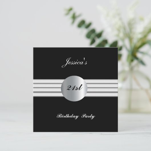 21歳の誕生日パーティの招待状ブラック 招待状 (スタンド正面)