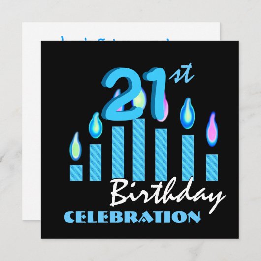 21歳の誕生日パーティの招待状ブルーキャンドル 招待状 (正面/裏面)