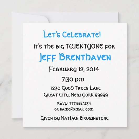 21歳の誕生日パーティの招待状ブルーキャンドル 招待状 (裏面)