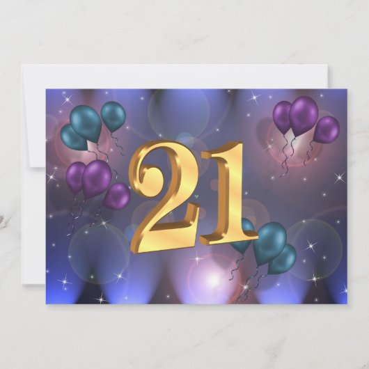 21歳の誕生日パーティの招待状風船 招待状 (正面)
