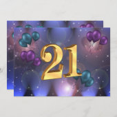 21歳の誕生日パーティの招待状風船 招待状 (正面/裏面)