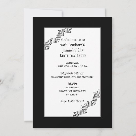 21歳の誕生日パーティの招待状、アコースティックギター 招待状 (裏面)