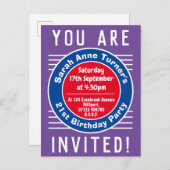 21歳の誕生日パーティの招待状 インビテーションポストカード (正面/裏面)