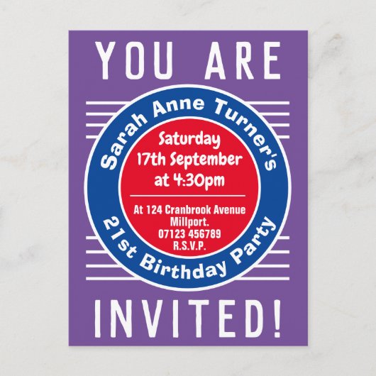 21歳の誕生日パーティの招待状 インビテーションポストカード (正面)