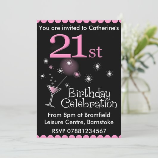 21歳の誕生日パーティの招待状 – カクテルグラス 招待状 (スタンド正面)