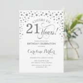21歳の誕生日パーティの招待状 – シルバーホワイト 招待状 (スタンド正面)