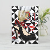 21歳の誕生日パーティの招待状 – 女性、B/Wヒール 招待状 (スタンド正面)