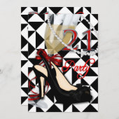 21歳の誕生日パーティの招待状 – 女性、B/Wヒール 招待状 (正面/裏面)