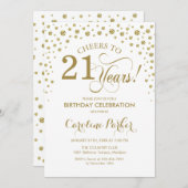 21歳の誕生日パーティの招待状-金ゴールドホワイト 招待状 (正面/裏面)