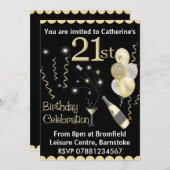 21歳の誕生日パーティの招待状-黒と金ゴールド 招待状 (正面/裏面)