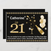 21歳の誕生日パーティの招待状-黒と金ゴールド 招待状 (正面/裏面)
