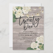21歳の誕生日パーティーあじさい花ライトウッド 招待状 (正面)