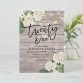 21歳の誕生日パーティーあじさい花ライトウッド 招待状 (スタンド正面)