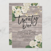21歳の誕生日パーティーあじさい花ライトウッド 招待状 (正面/裏面)