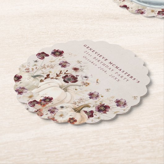 21歳の誕生日パーティーかぼちゃワイルドフラワーカスタム ペーパーコースター (アングル)