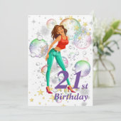 21歳の誕生日パーティーかわいい女の子ミームバブルスター 招待状 (スタンド正面)