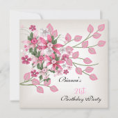 21歳の誕生日パーティーかわいらしピンクフローラ 招待状 (正面)