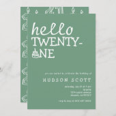 21歳の誕生日パーティーこんにちは21セージグリーン 招待状 (正面/裏面)