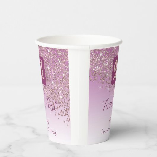 21歳の誕生日パーティーに輝くローズゴールドのグリッター 紙コップ (右)