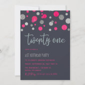 21歳の誕生日パーティーのグリッターコンフェッティ招待状 招待状 (正面)