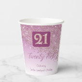 21歳の誕生日パーティーのスパークル ローズゴールド グリッター 紙コップ (裏面)