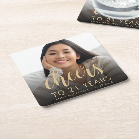 21歳の誕生日パーティーの写真で乾杯 スクエアペーパーコースター (アングル)