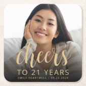 21歳の誕生日パーティーの写真で乾杯 スクエアペーパーコースター (正面)