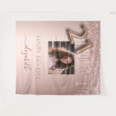 21歳の誕生日パーティーの写真 ローズゴールド グリッター ピンク タペストリー (正面(横))