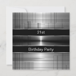 21歳の誕生日パーティーの黒とシルバー ストライプ メンズ 招待状