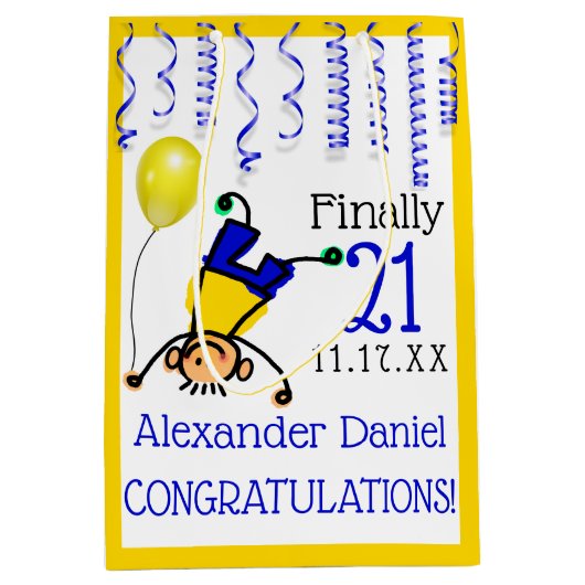 21歳の誕生日パーティーまたはカスタマイズ年齢 ミディアムペーパーバッグ (正面)