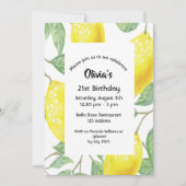 21歳の誕生日パーティーイエローレモン白 招待状 (正面)