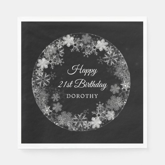 21歳の誕生日パーティーウィンターワンダーランドスノーフレーク スタンダードランチョンナプキン (正面)