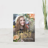 21歳の誕生日パーティーウッドフローラストリングライトフォト 招待状 (正面)