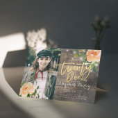 21歳の誕生日パーティーウッドフローラストリングライトフォト 招待状